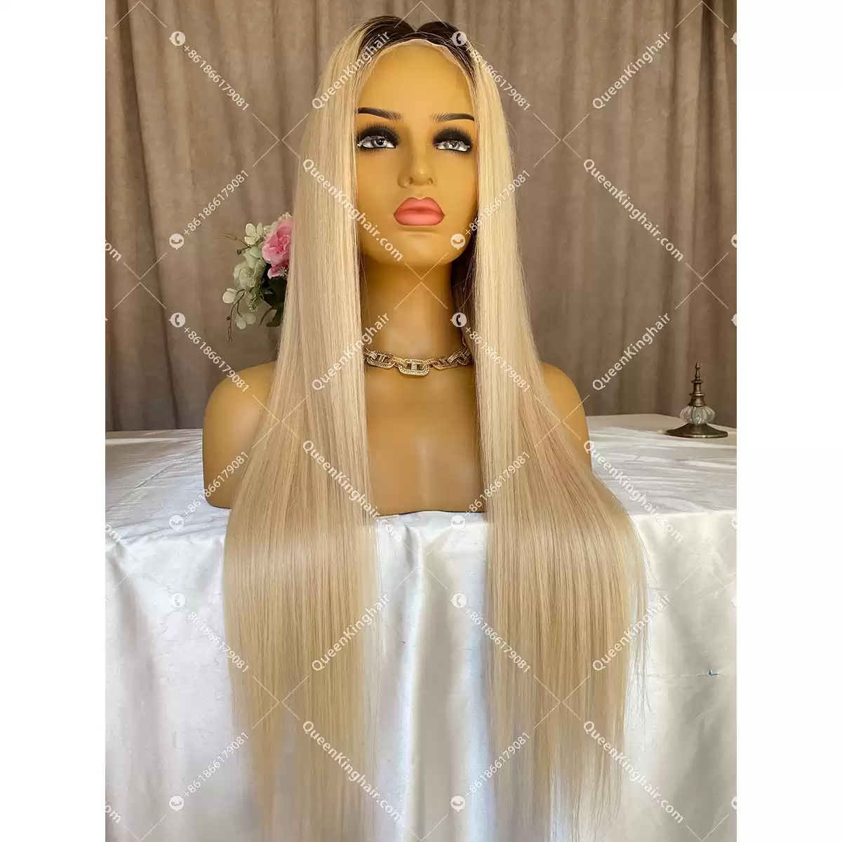 1b icy blonde Lacefrontwig 150%Density Straight