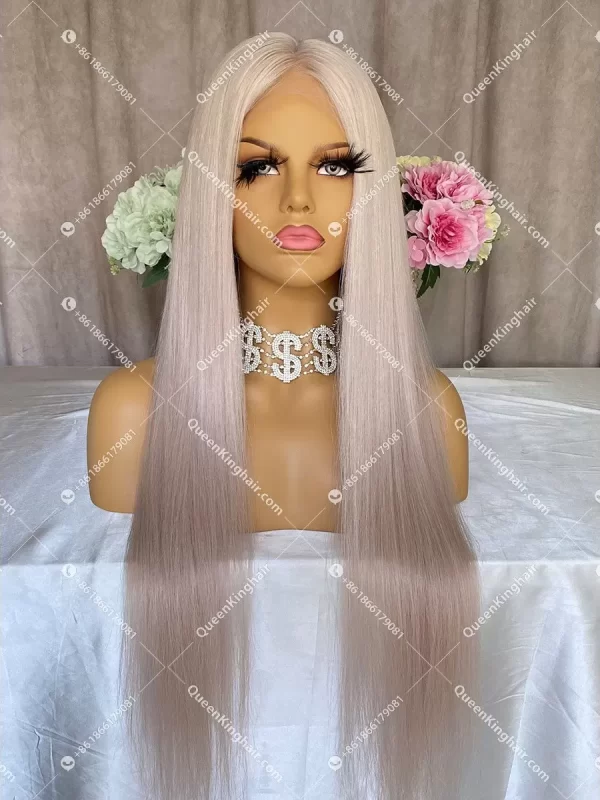 Virgin light white blonde Hd lace Full Lace Wig Silk Base 130% 150% Density Straight