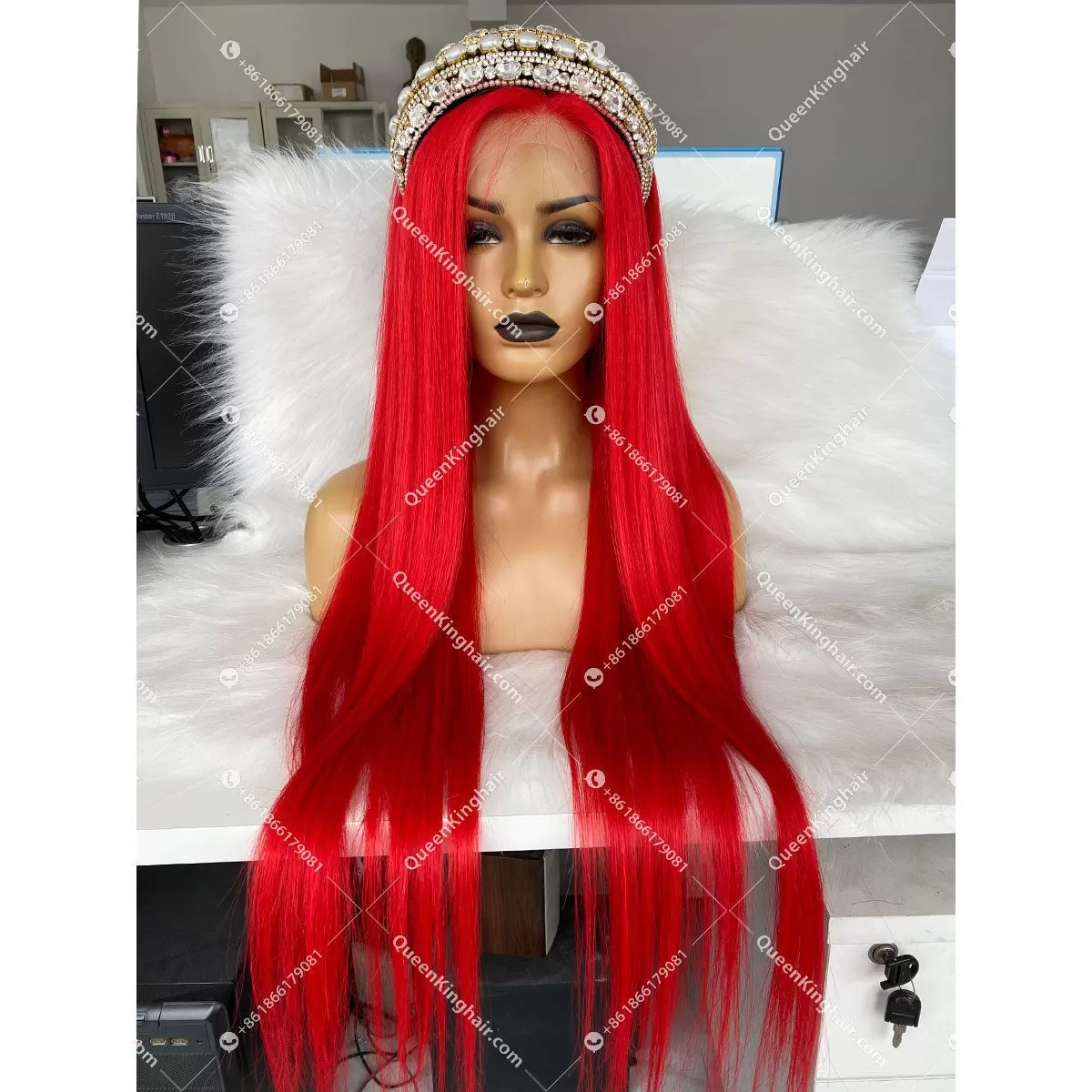 28 inches  Fire Red Virgin Hair 250% density 360 wig transparent lace Large cap