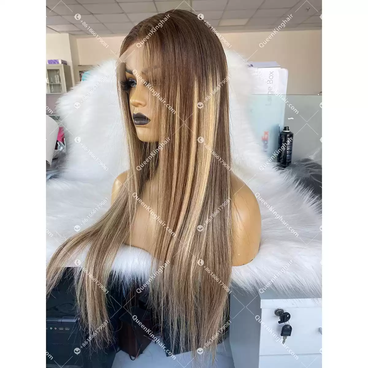 Cami 13x6 150% density transparent lace ombré balayage color hair wig straight