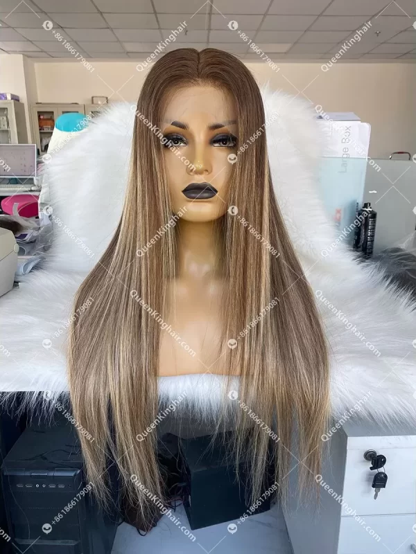 Cami 13x6 150% density transparent lace ombré balayage color hair wig straight
