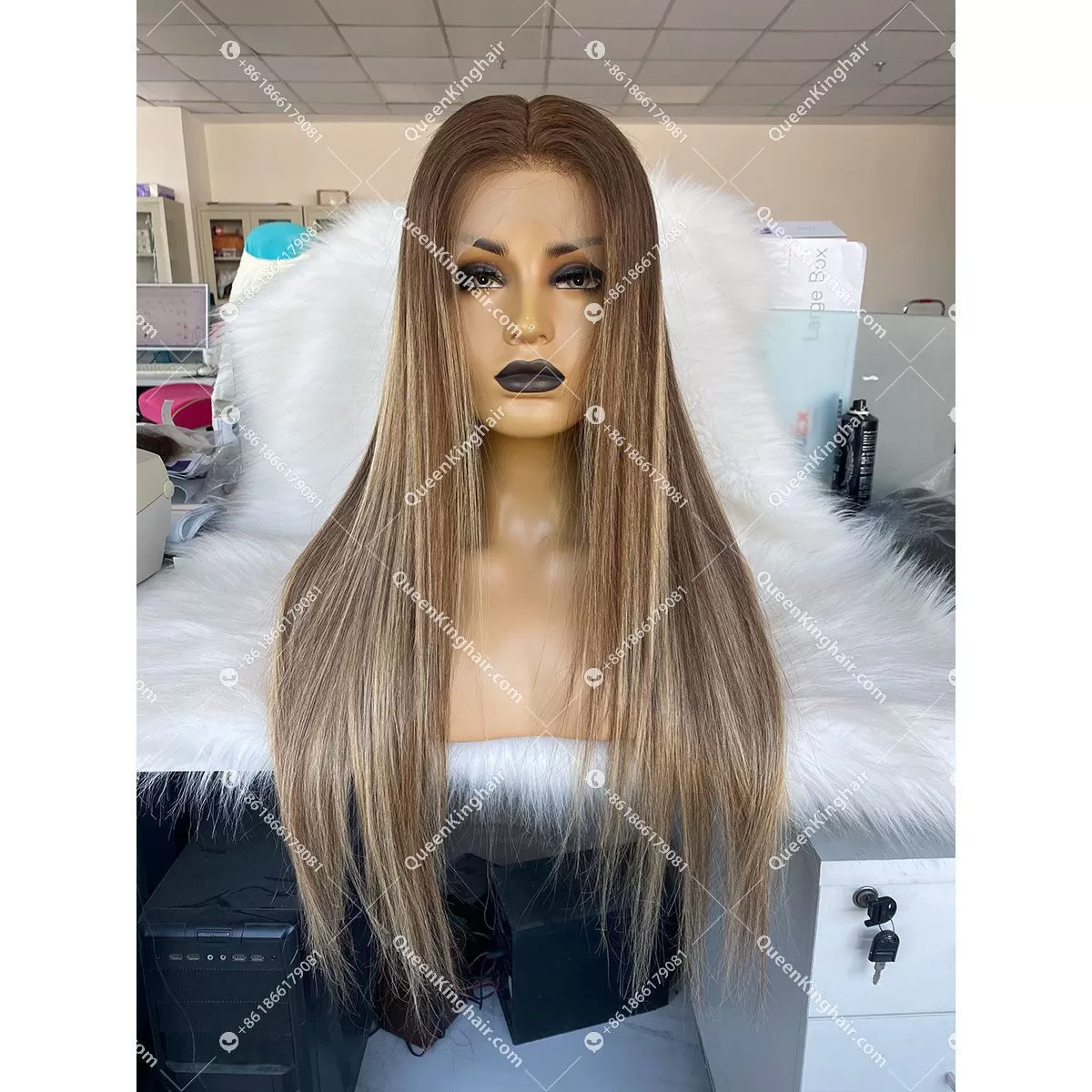 Cami 13x6 150% density transparent lace ombré balayage color hair wig straight