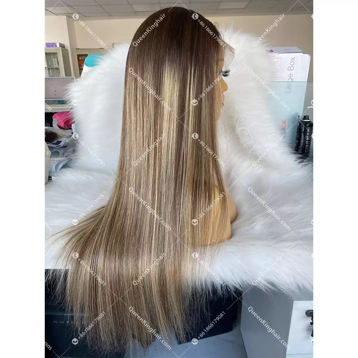 Cami 13x6 150% density transparent lace ombré balayage color hair wig straight