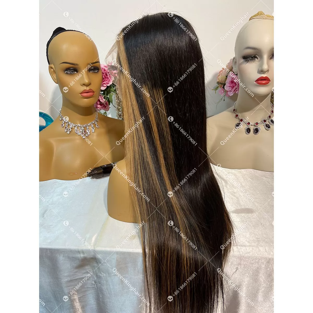 Black with Blonde Custom Color Transparent Lace Small knots LaceFrontWig 150%Density Wavy