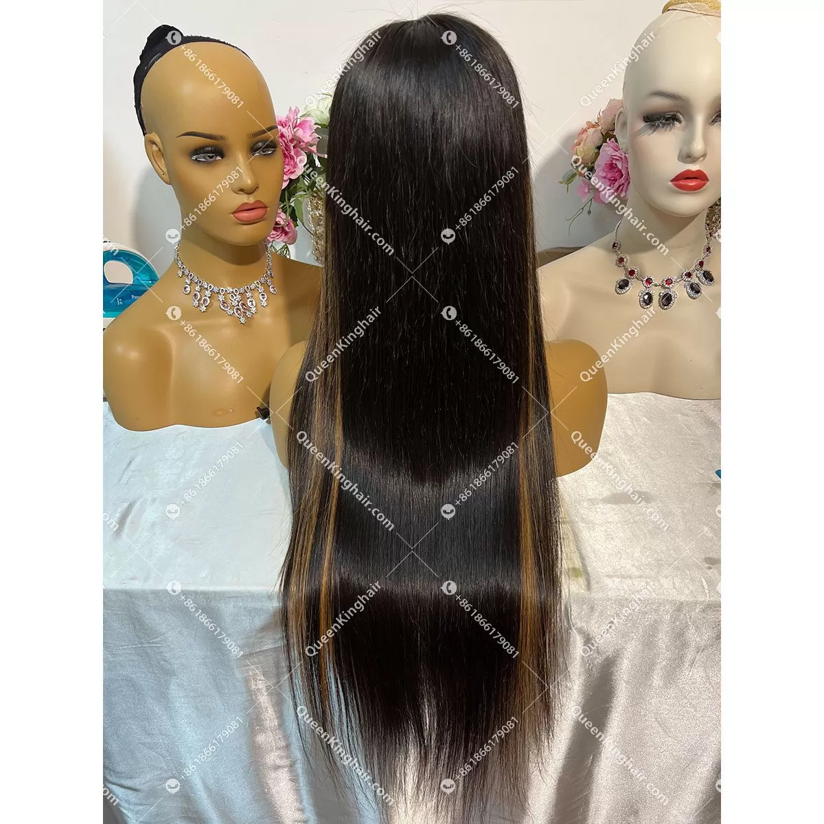Black with Blonde Custom Color Transparent Lace Small knots LaceFrontWig 150%Density Wavy