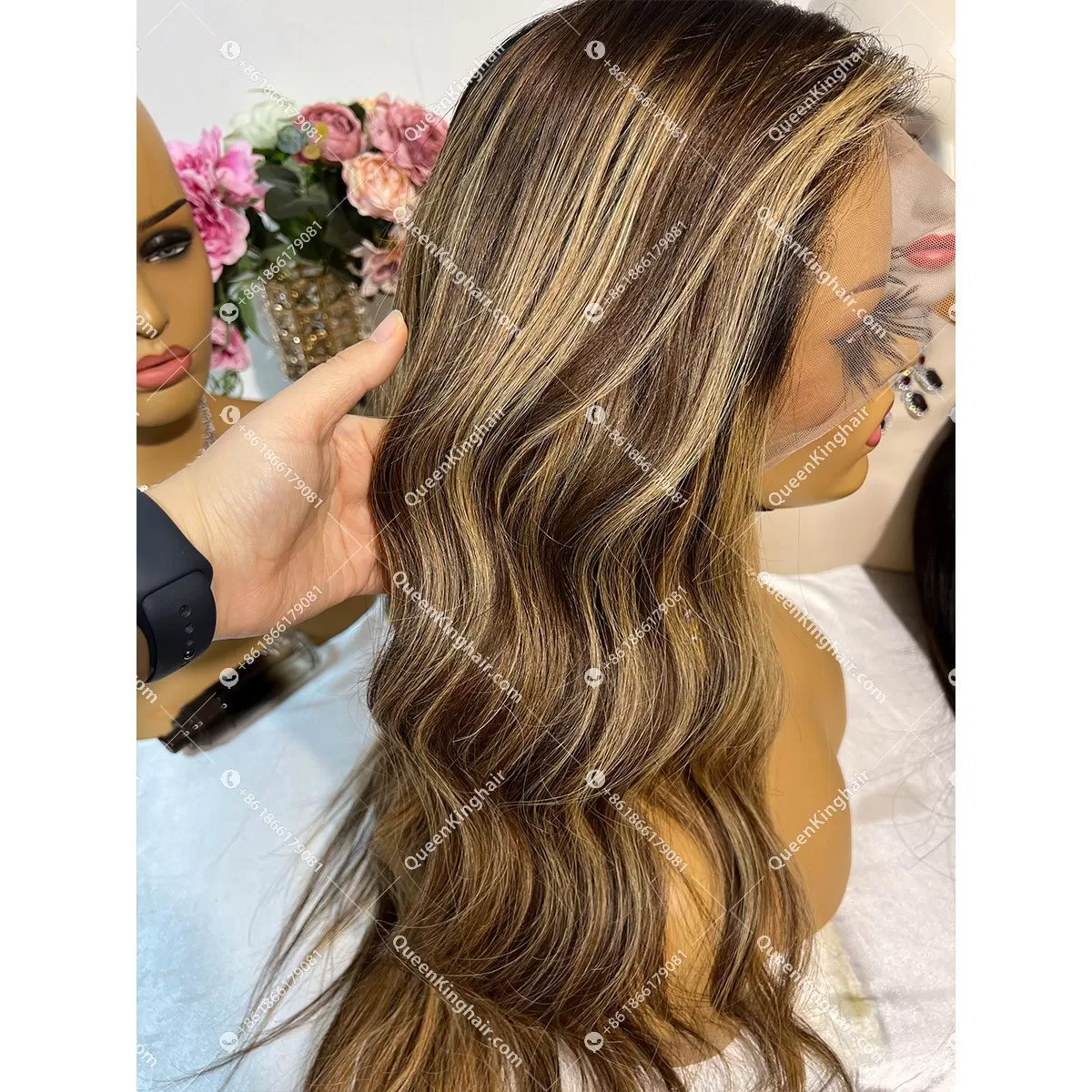 Ombre Balayage Custom Color 3 Tone Transparent Lace Small knots LaceFrontWig 150%Density Wavy