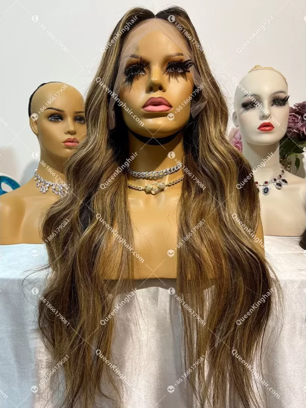 Ombre Balayage Custom Color 3 Tone Transparent Lace Small knots LaceFrontWig 150%Density Wavy