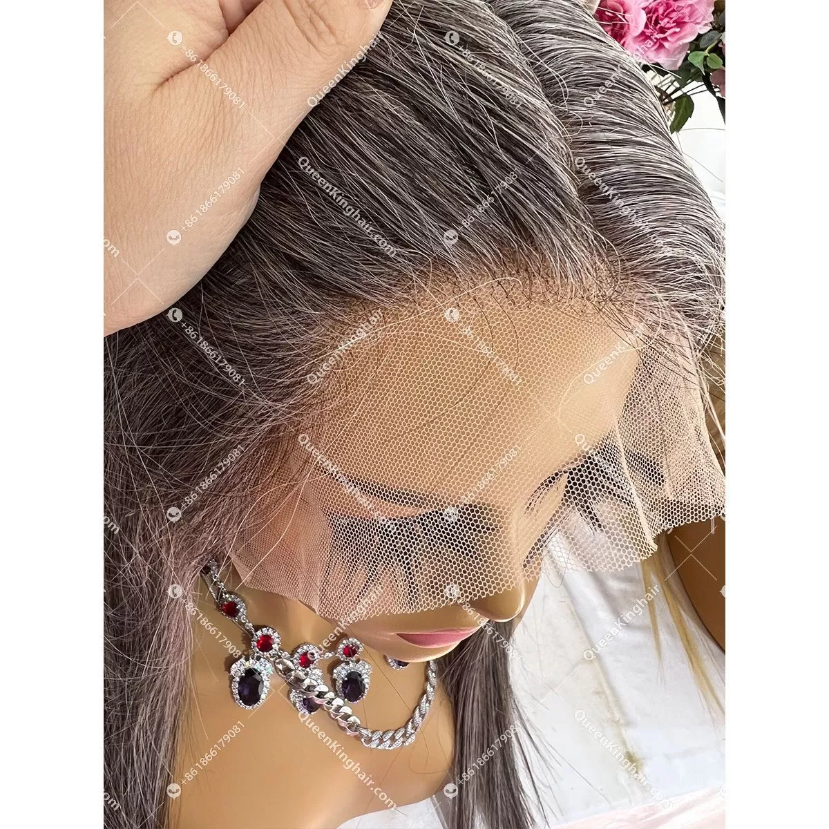 Salt And Pepper Grey Hair 1B/White Hair Mixed Color 13x6 LaceFrontWig Virgin hair Straight Custom Order HD lace