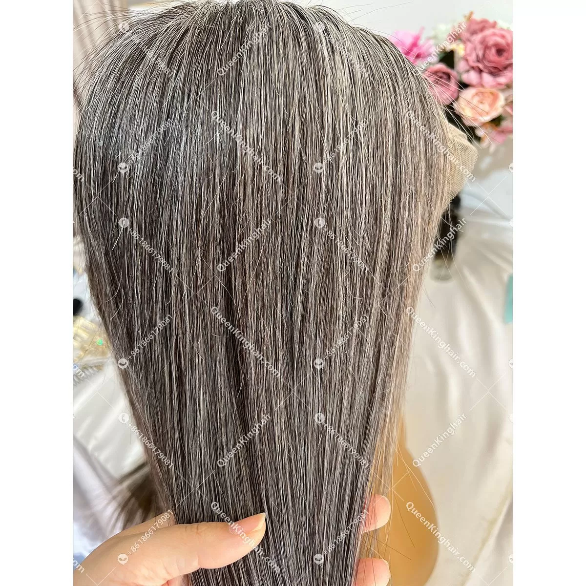 Salt And Pepper Grey Hair 1B/White Hair Mixed Color 13x6 LaceFrontWig Virgin hair Straight Custom Order HD lace