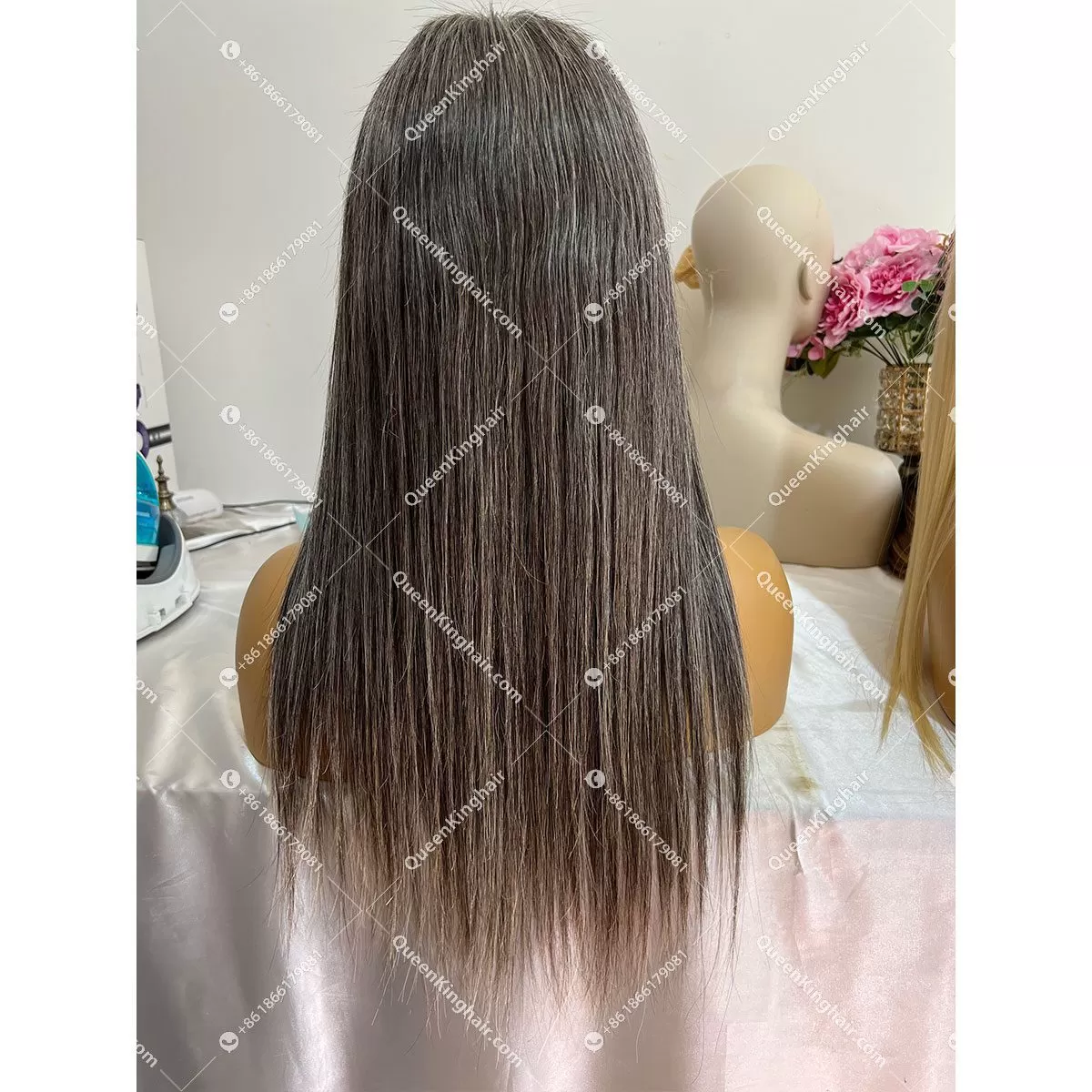 Salt And Pepper Grey Hair 1B/White Hair Mixed Color 13x6 LaceFrontWig Virgin hair Straight Custom Order HD lace