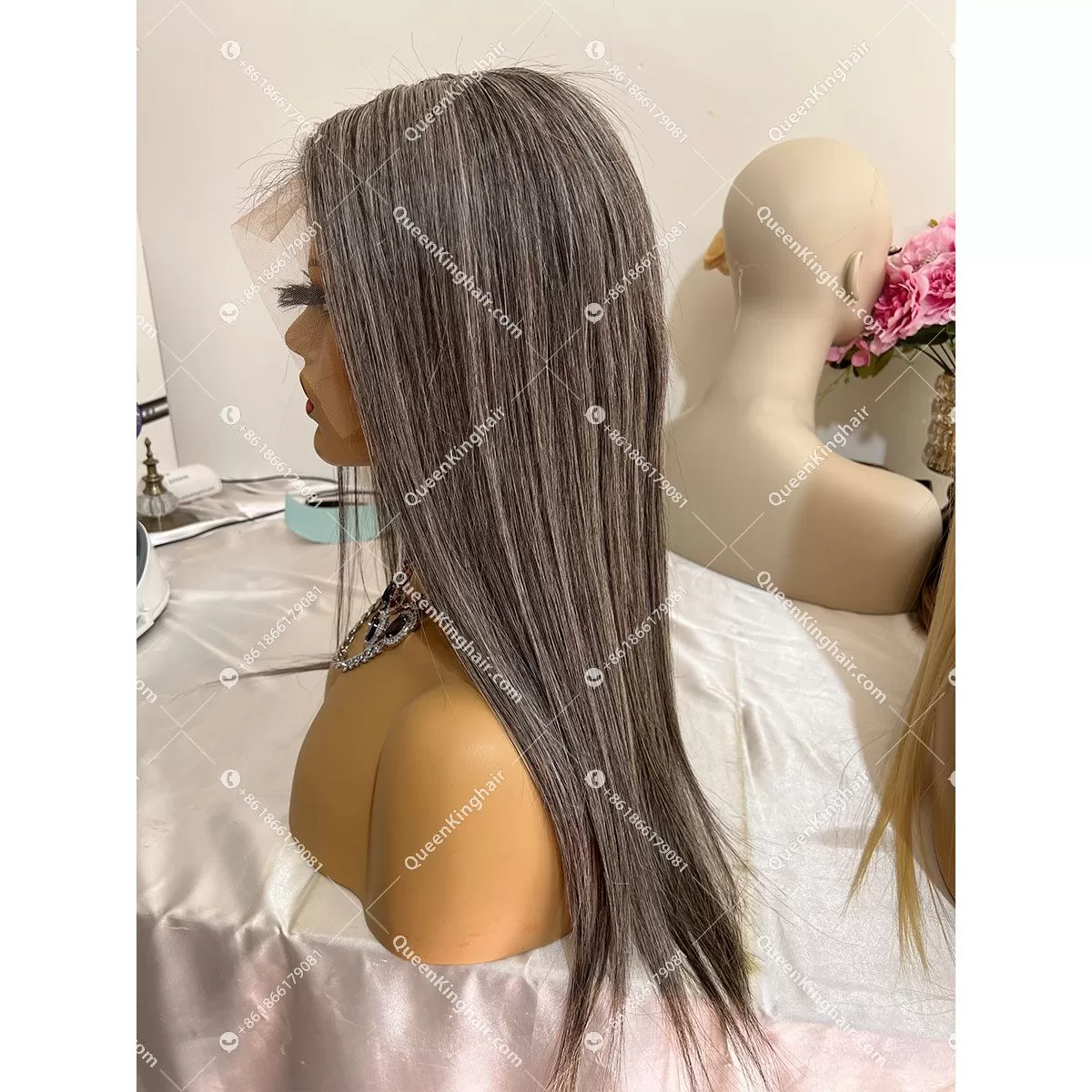 Salt And Pepper Grey Hair 1B/White Hair Mixed Color 13x6 LaceFrontWig Virgin hair Straight Custom Order HD lace