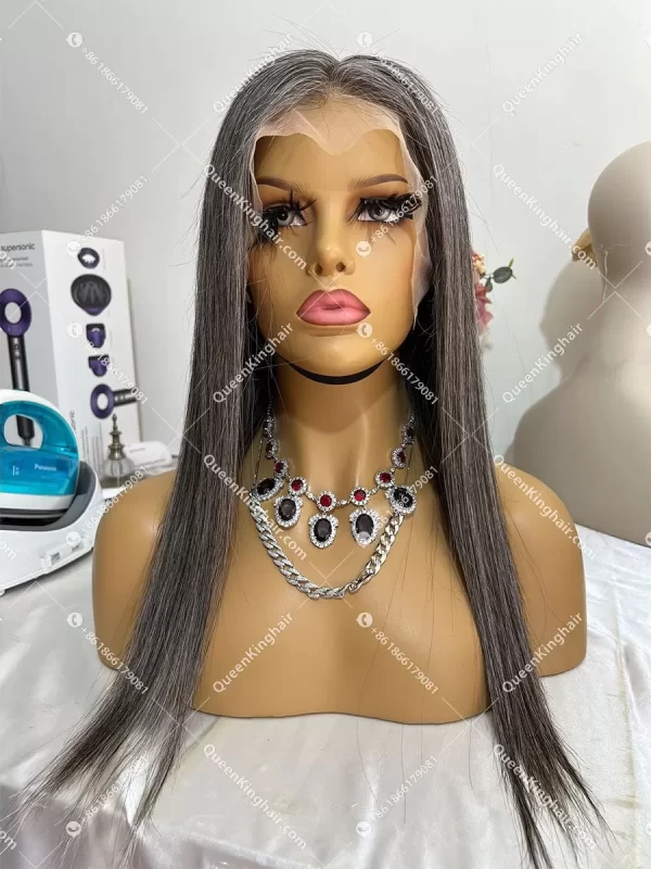 salt-and-pepper Salt And Pepper Grey Hair 1B/White Hair Mixed Color 13x6 LaceFrontWig Virgin hair Straight Custom Order HD lace