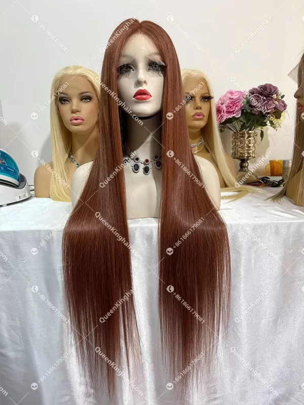 Virgin Hair Reddish Brown Transparent Hd lace Full Lace Wig Silk Base 130% 150% Density Straight