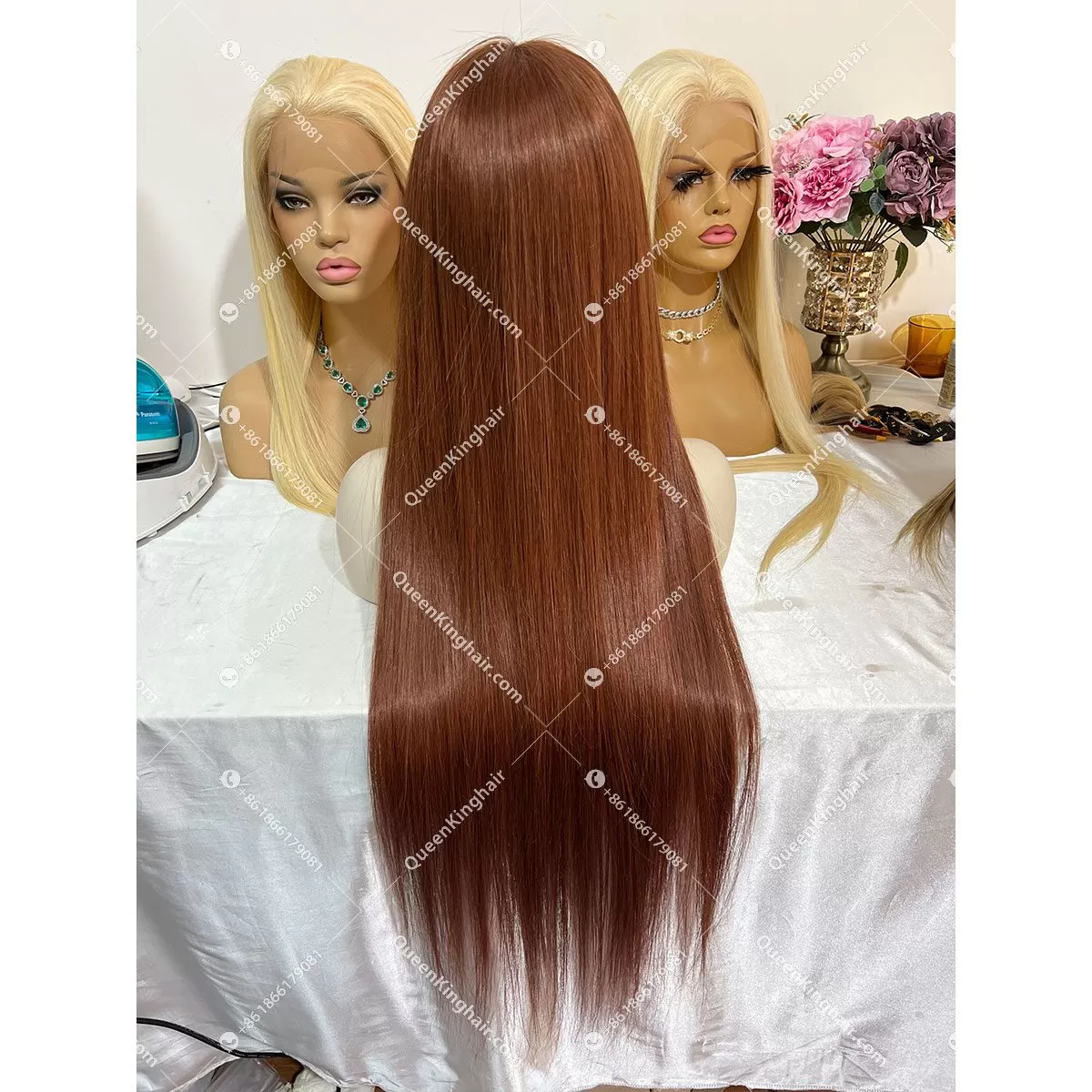 Virgin Hair Reddish Brown Transparent Hd lace Full Lace Wig Silk Base 130% 150% Density Straight