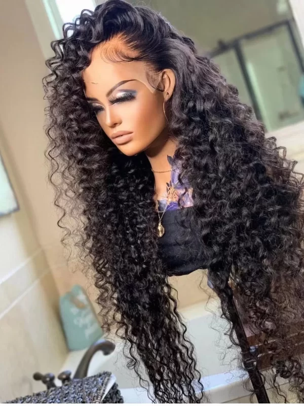 Natural Color 13x4 Transparent LaceFrontWig 150% Density Deep Curly Hair Wig