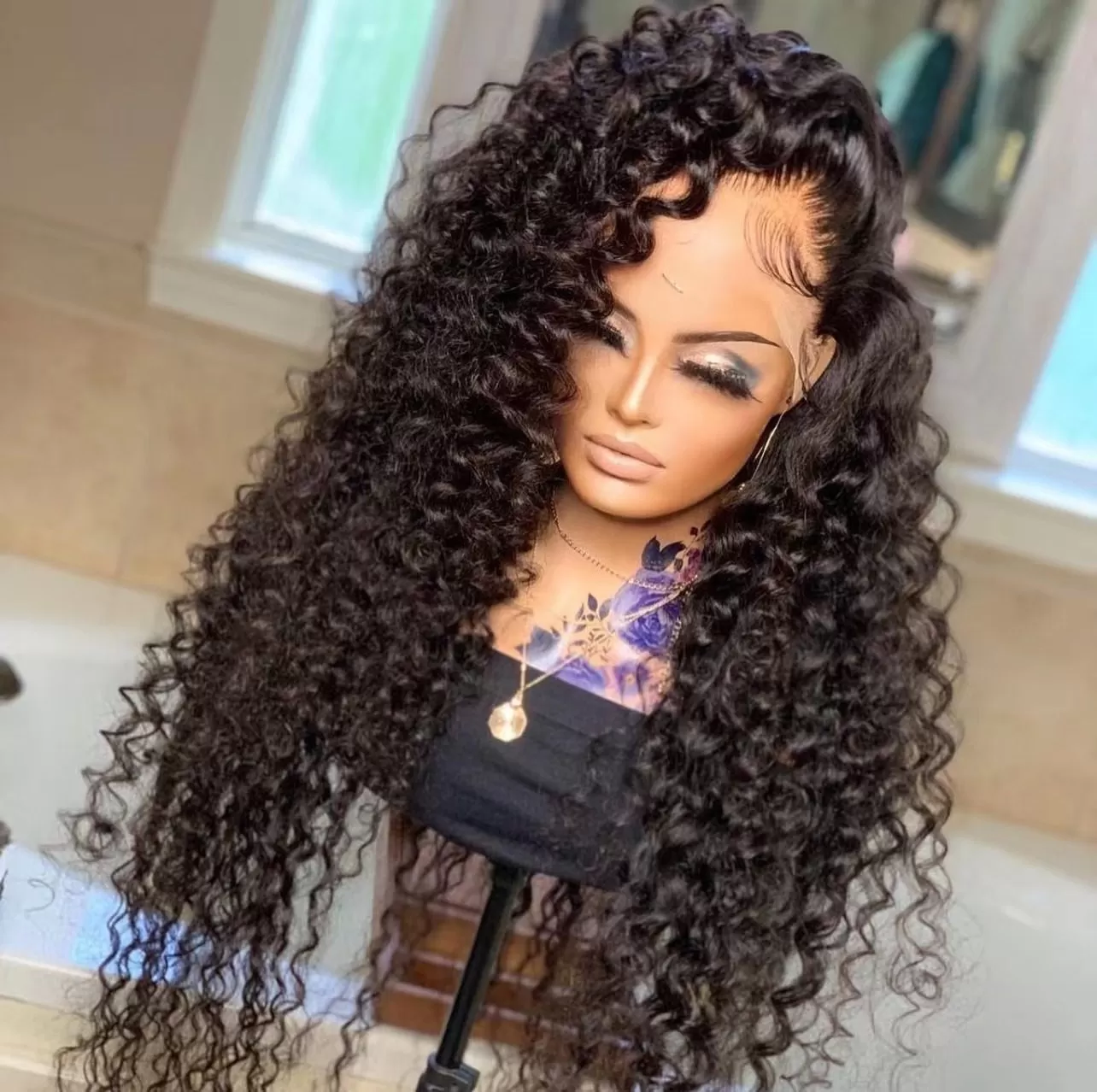 Natural Color 13x4 Transparent LaceFrontWig 150% Density Deep Curly Hair Wig