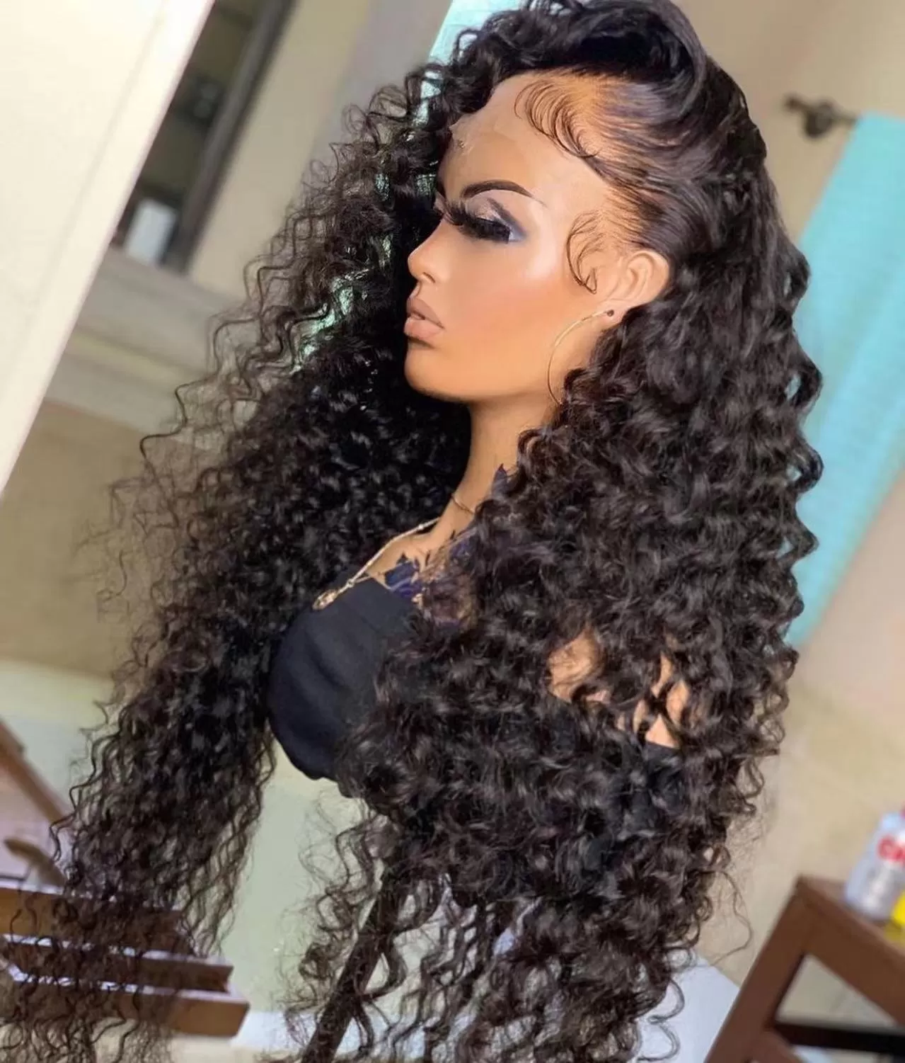 Natural Color 13x4 Transparent LaceFrontWig 150% Density Deep Curly Hair Wig