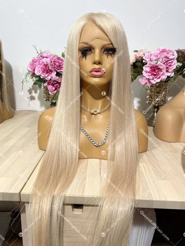 European Virgin Hair Golden blonde mixed Color Hd lace Full Lace Wig Silk Base 130% 150% Density Straight