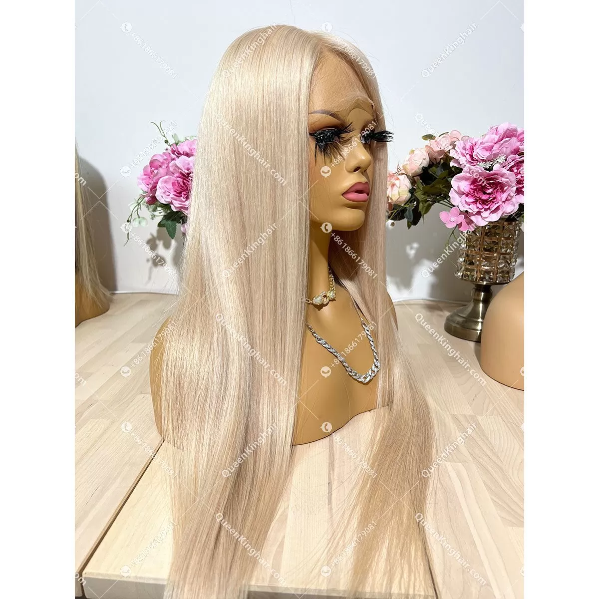 European Virgin Hair Golden blonde mixed Color Hd lace Full Lace Wig Silk Base 130% 150% Density Straight