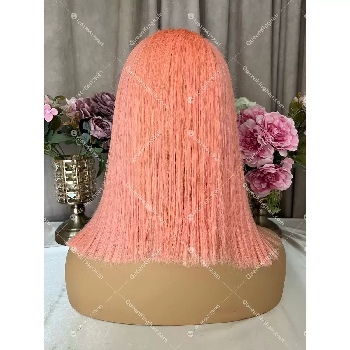 02 Peach Pink 13x4 LaceFrontWig 150%Density Bob Straight