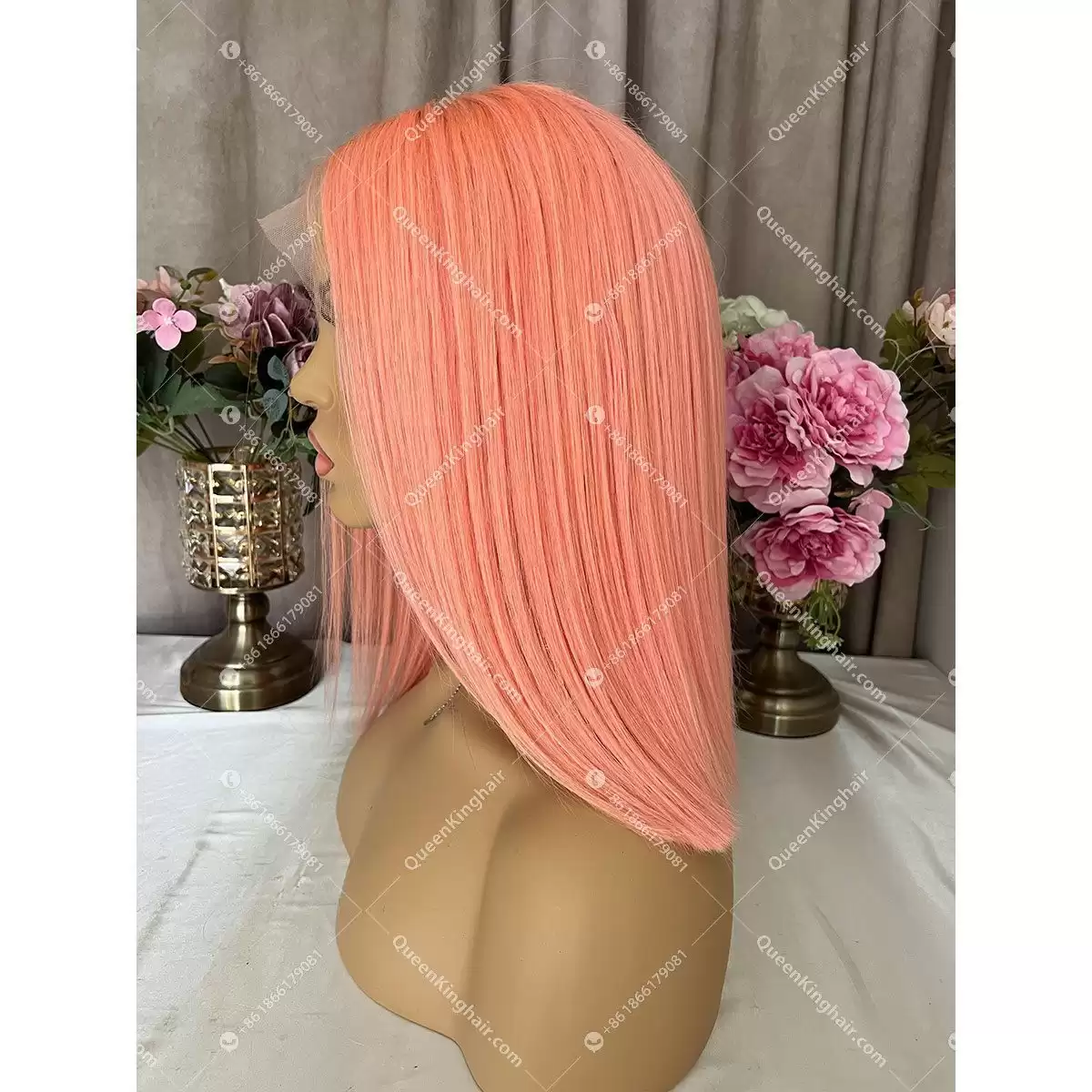 03 Peach Pink 13x4 LaceFrontWig 150%Density Bob Straight