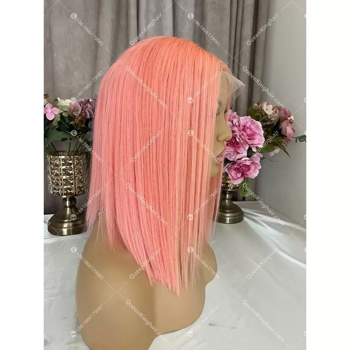 04 Peach Pink 13x4 LaceFrontWig 150%Density Bob Straight