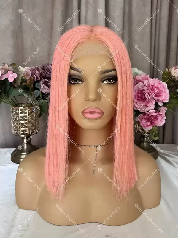 Peach Pink 13x4 LaceFrontWig 150%Density Bob Straight