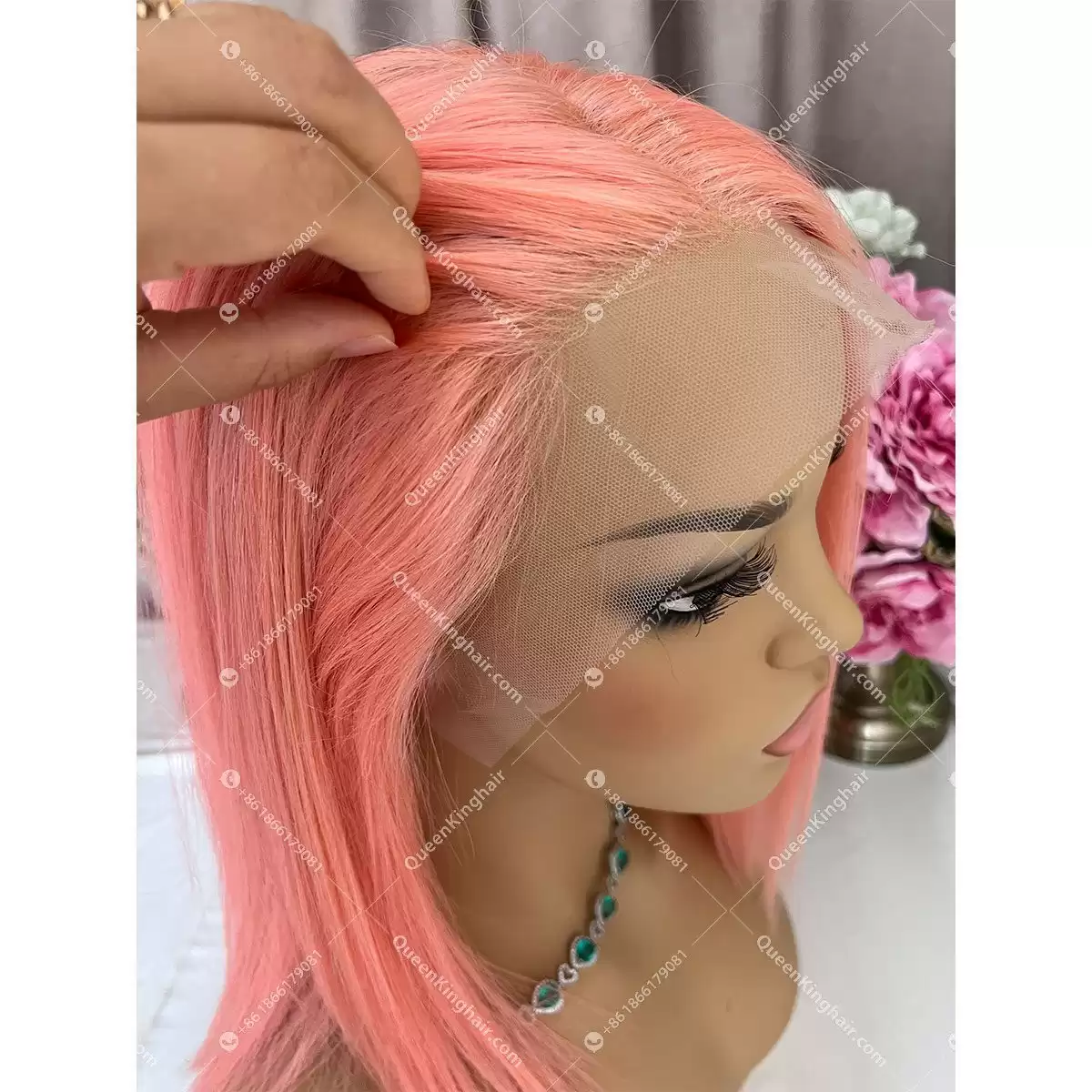 06 Peach Pink 13x4 LaceFrontWig 150%Density Bob Straight
