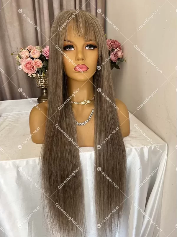 1659759107-05 Virgin hair mixed color Ashy mix with blonde 13x6 180% density Hd lace with Bang
