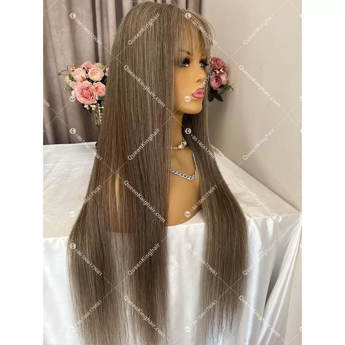Virgin hair mixed color Ashy mix with blonde 13x6 180% density Hd lace with Bang
