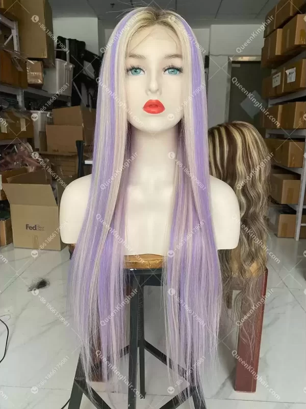 Dylan Ombré Brown Roots White Blonde Highlights Lavender 13x6 LaceFrontWig HD Lace Virgin Hair Straight