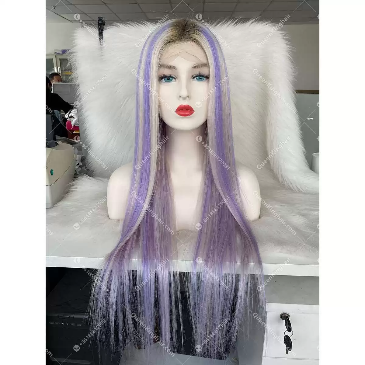 Dylan Ombré Brown Roots White Blonde Highlights Lavender 13x6 LaceFrontWig HD Lace Virgin Hair Straight