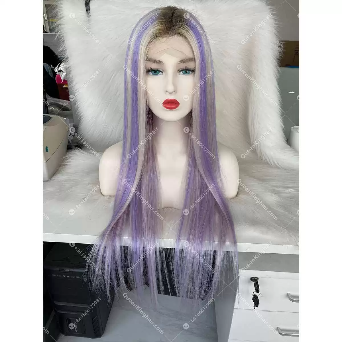 Dylan Ombré Brown Roots White Blonde Highlights Lavender 13x6 LaceFrontWig HD Lace Virgin Hair Straight
