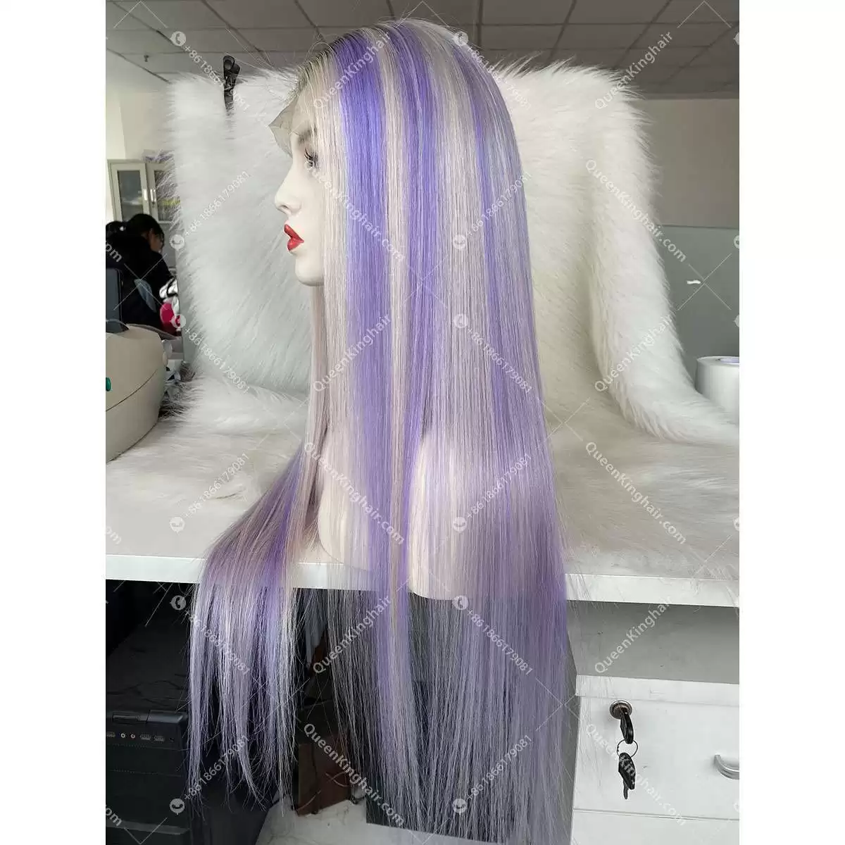 Dylan Ombré Brown Roots White Blonde Highlights Lavender 13x6 LaceFrontWig HD Lace Virgin Hair Straight