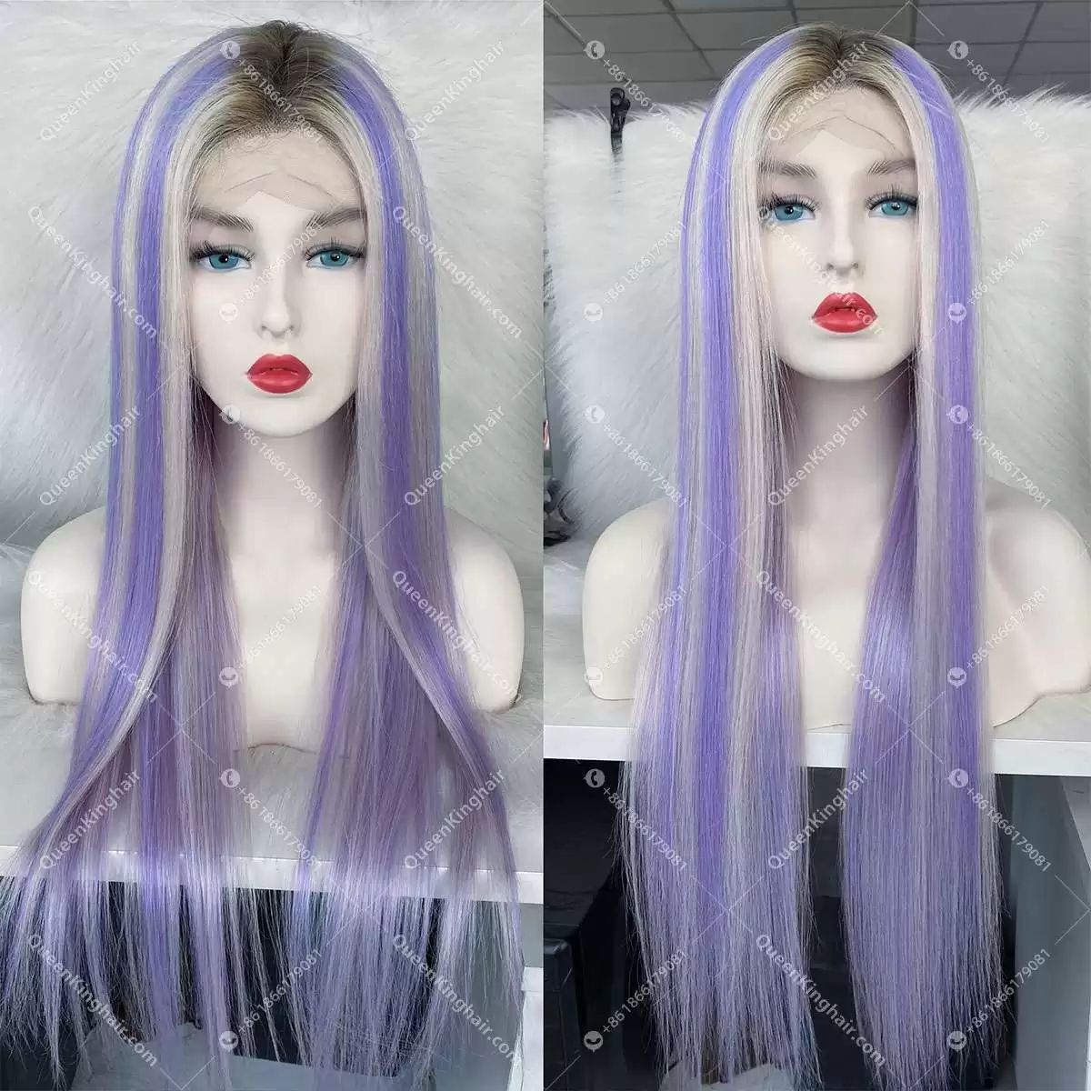 Dylan Ombré Brown Roots White Blonde Highlights Lavender 13x6 LaceFrontWig HD Lace Virgin Hair Straight