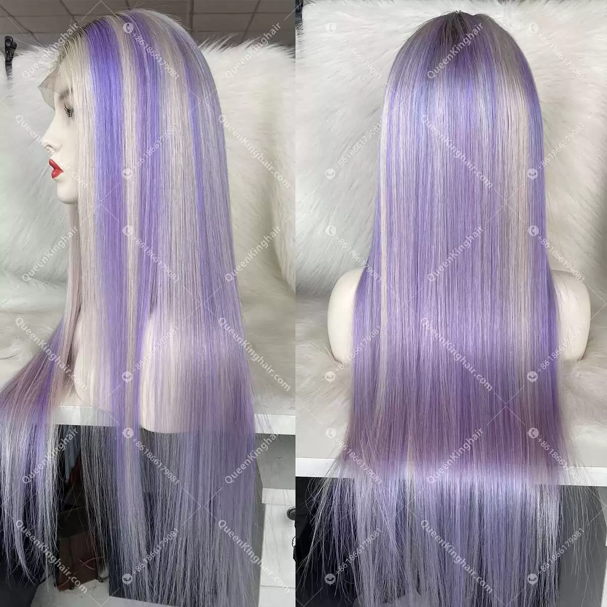 Dylan Ombré Brown Roots White Blonde Highlights Lavender 13x6 LaceFrontWig HD Lace Virgin Hair Straight