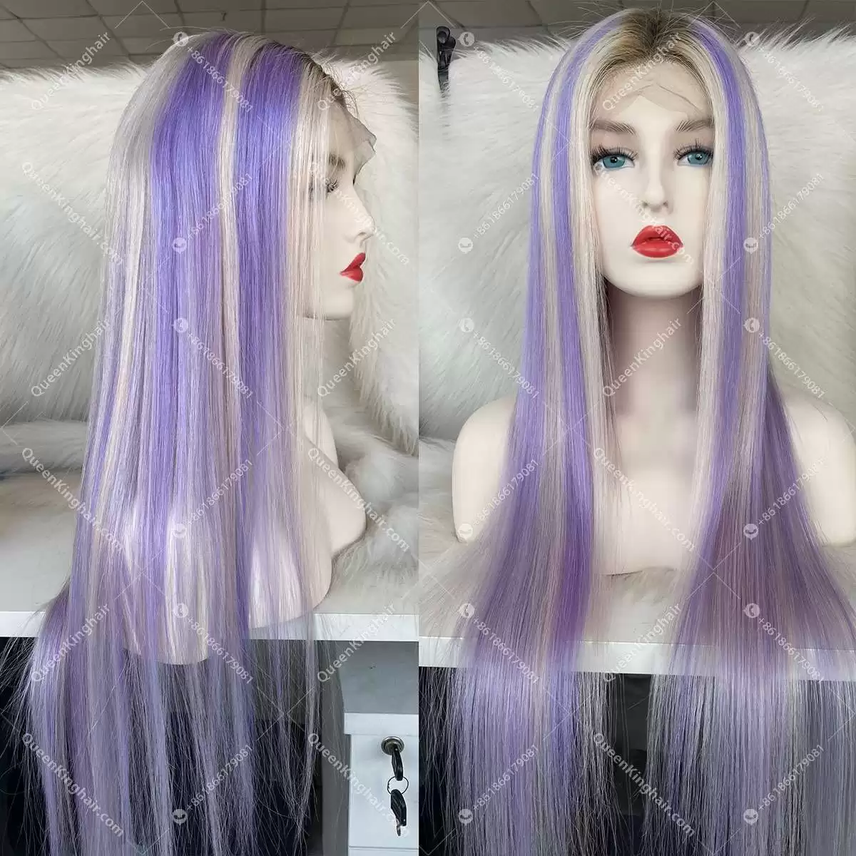 Dylan Ombré Brown Roots White Blonde Highlights Lavender 13x6 LaceFrontWig HD Lace Virgin Hair Straight