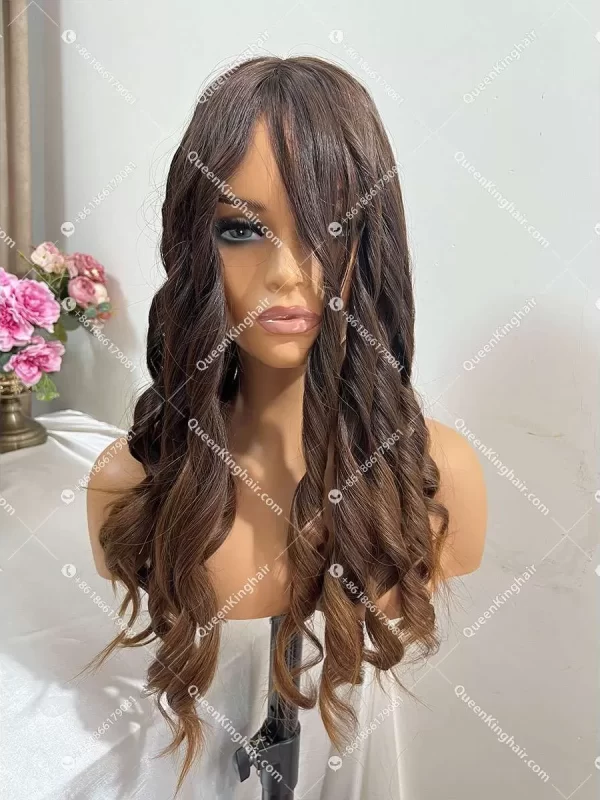 1661235543-01 22 inches 8x8 natural ombré brown European virgin hair topper with 4x4 silk base double drawn, no short hair