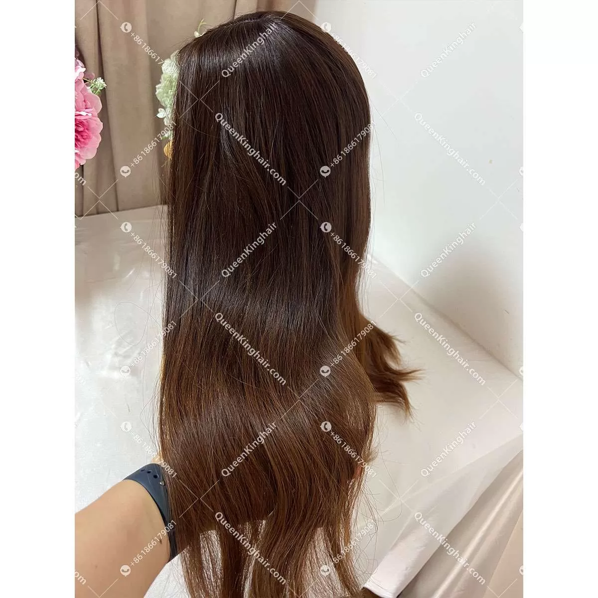 22 inches 8x8 natural ombré brown European virgin hair topper with 4x4 silk base double drawn, no short hair