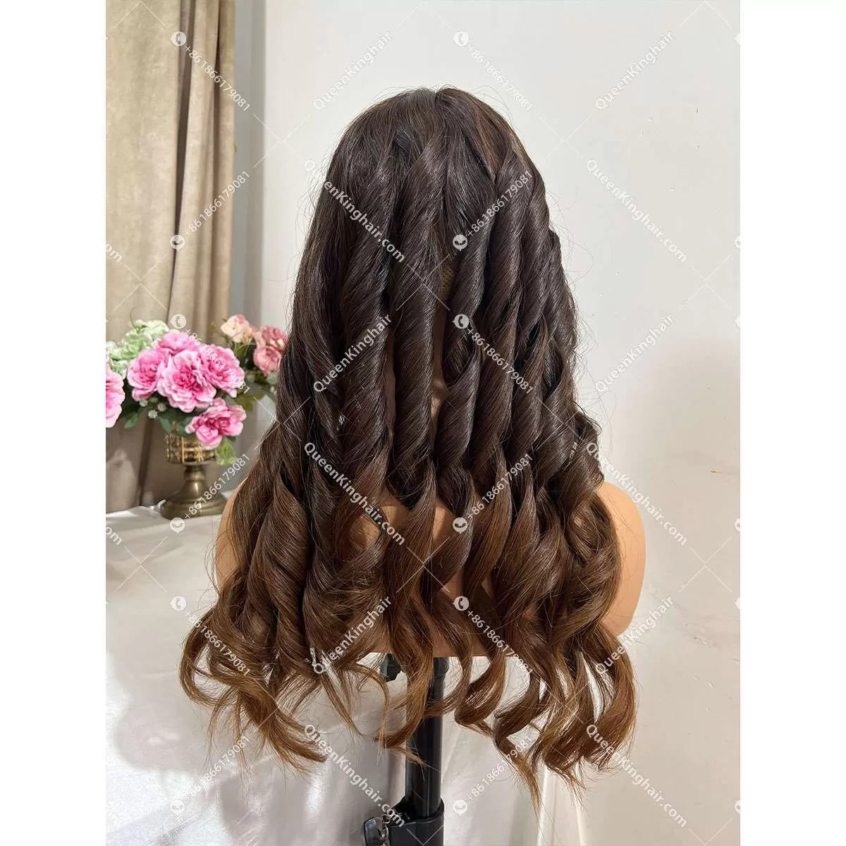 22 inches 8x8 natural ombré brown European virgin hair topper with 4x4 silk base double drawn, no short hair