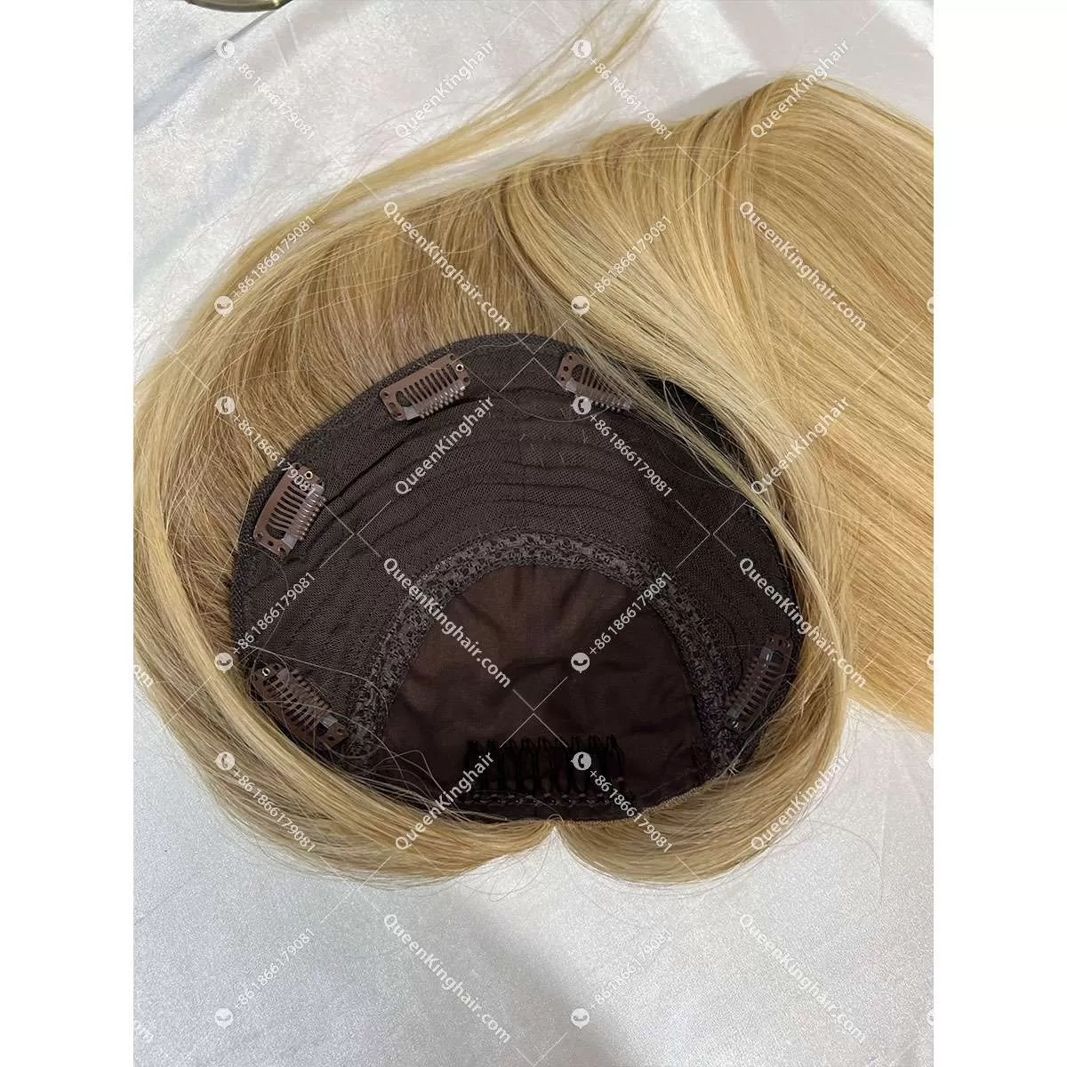 20 inches 8x8 European virgin hair topper with 4x4 silk base double drawn, no short hair
