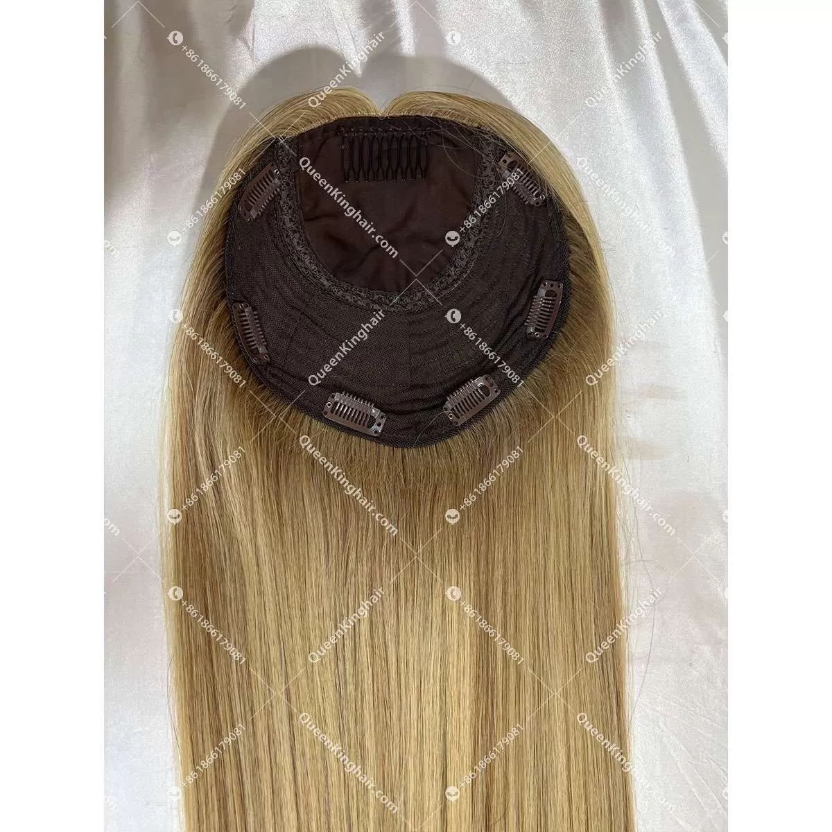 20 inches 8x8 European virgin hair topper with 4x4 silk base double drawn, no short hair