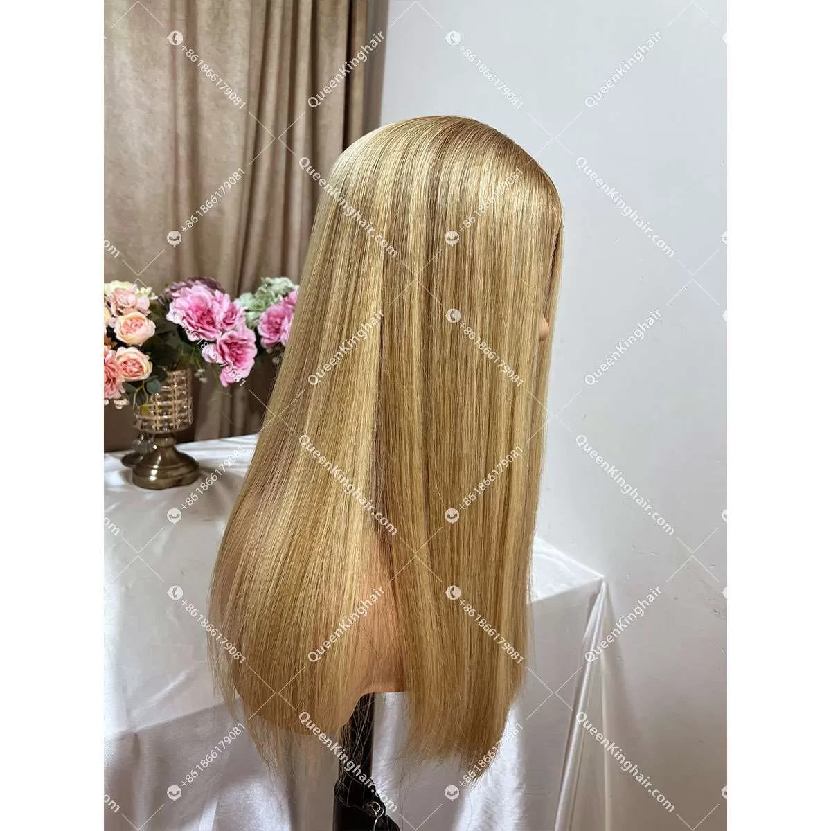 20 inches 8x8 European virgin hair topper with 4x4 silk base double drawn, no short hair