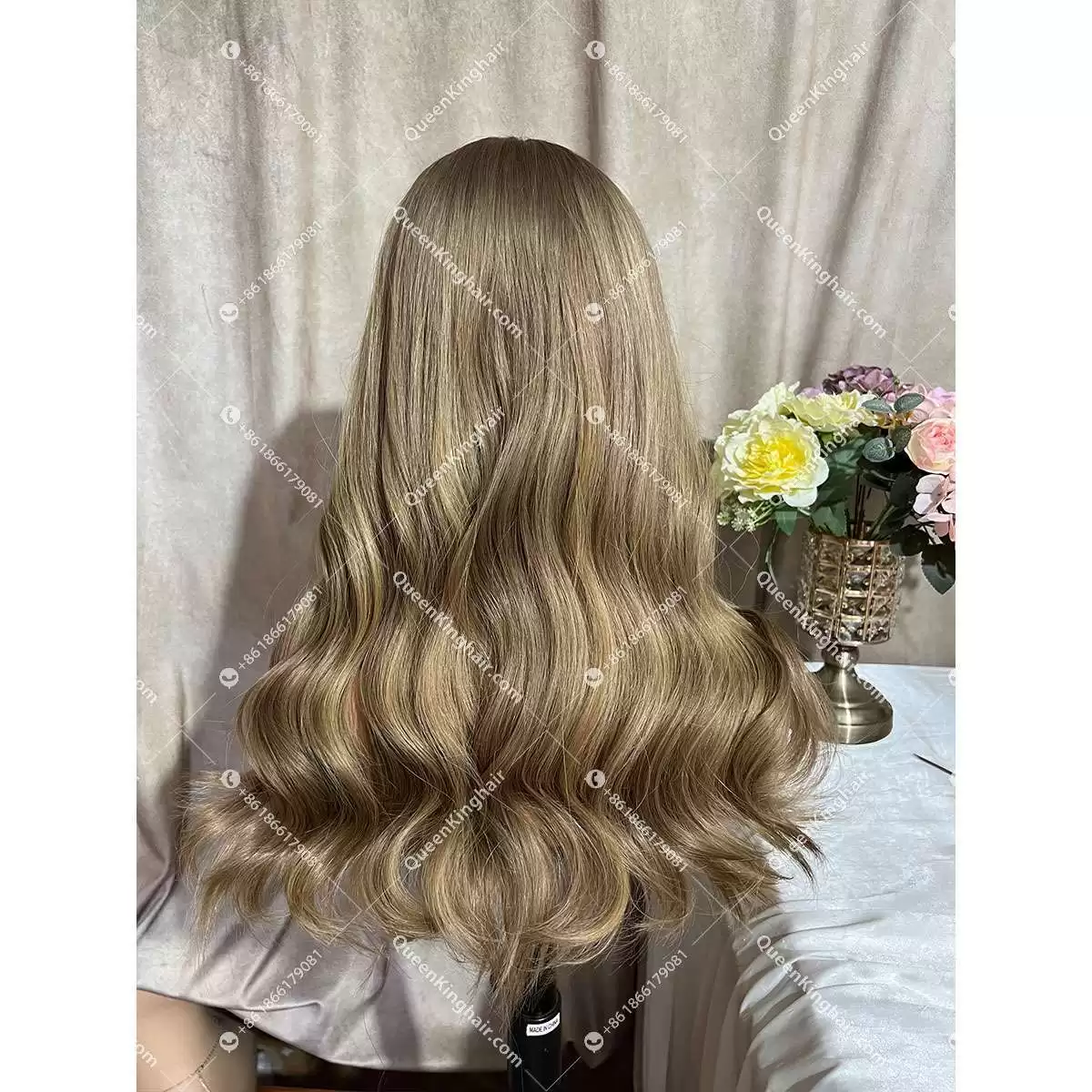 20 inches 8x8 natural ombré ashy brown with blonde lowlight European virgin hair topper with 4x4 silk base double drawn, no short hair