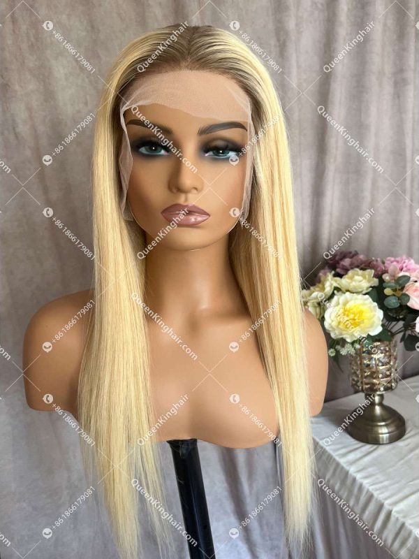 Jennie 13x6 lace front wig ombre ashy brown roots blonde wig transparent lace 150% density