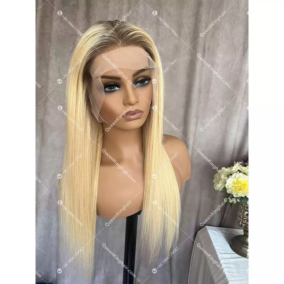 Jennie 13x6 lace front wig ombre ashy brown roots blonde wig transparent lace 150% density
