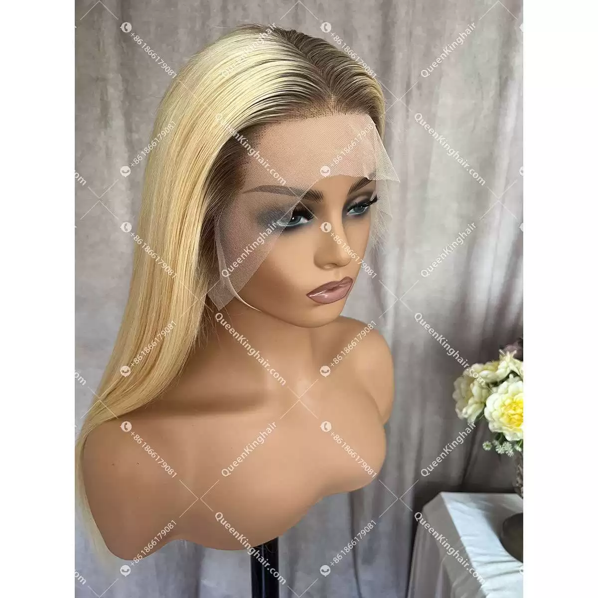 Jennie 13x6 lace front wig ombre ashy brown roots blonde wig transparent lace 150% density