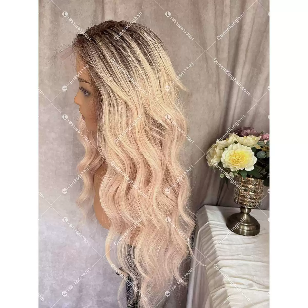 22 inches 13x6 150% density transparent lace ombré ashy roots blonde wig