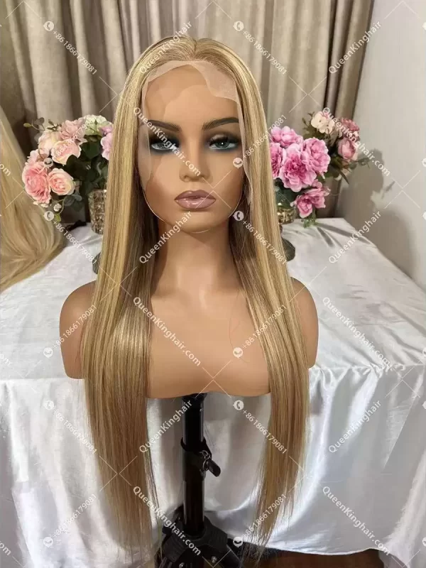 Lexy transparent lace 13x6 lace front wig brown with blonde balayage ombré natural look