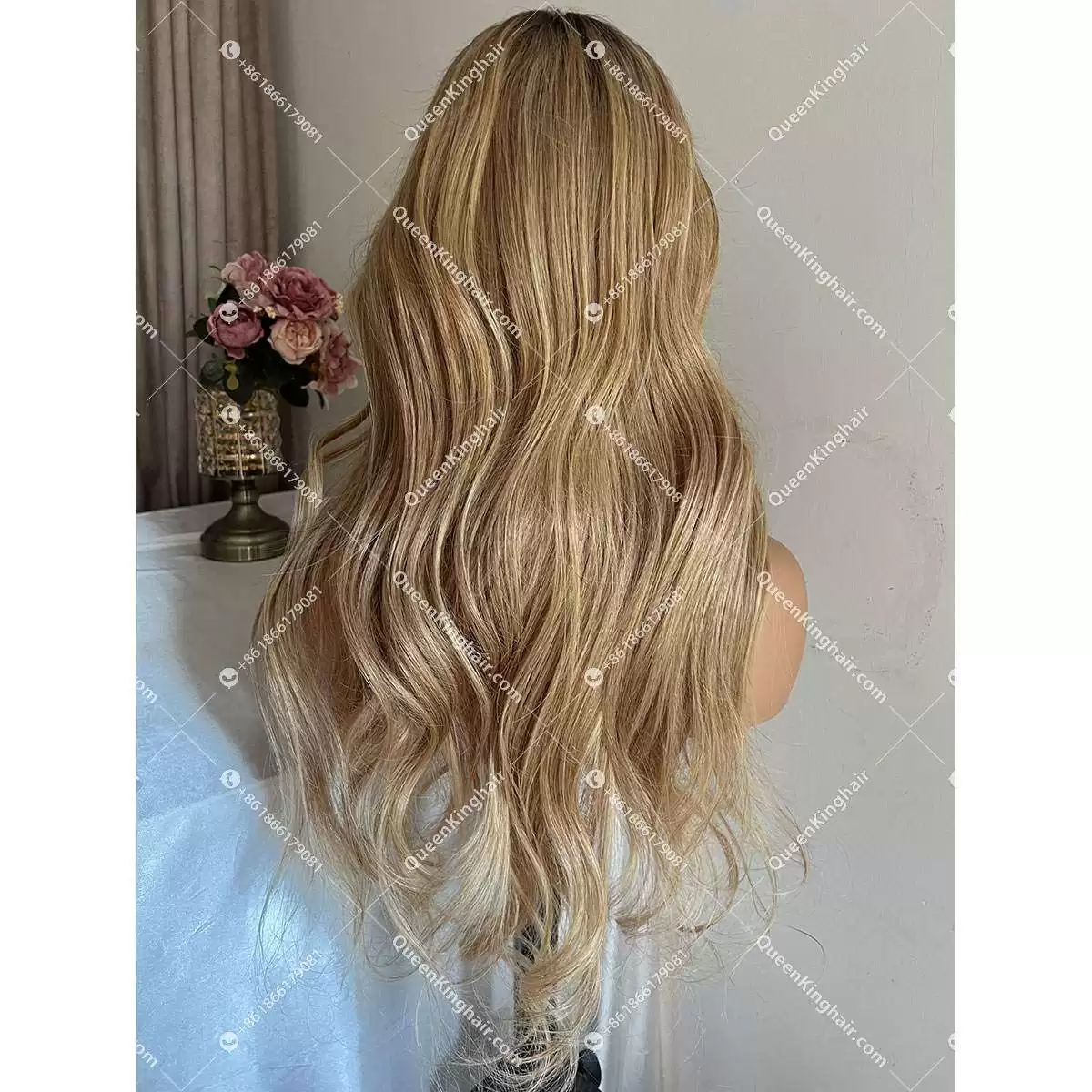 1665464944-02 Lena transparent lace T part 13x1 lace honey blonde with blonde balayage 150% density brown roots